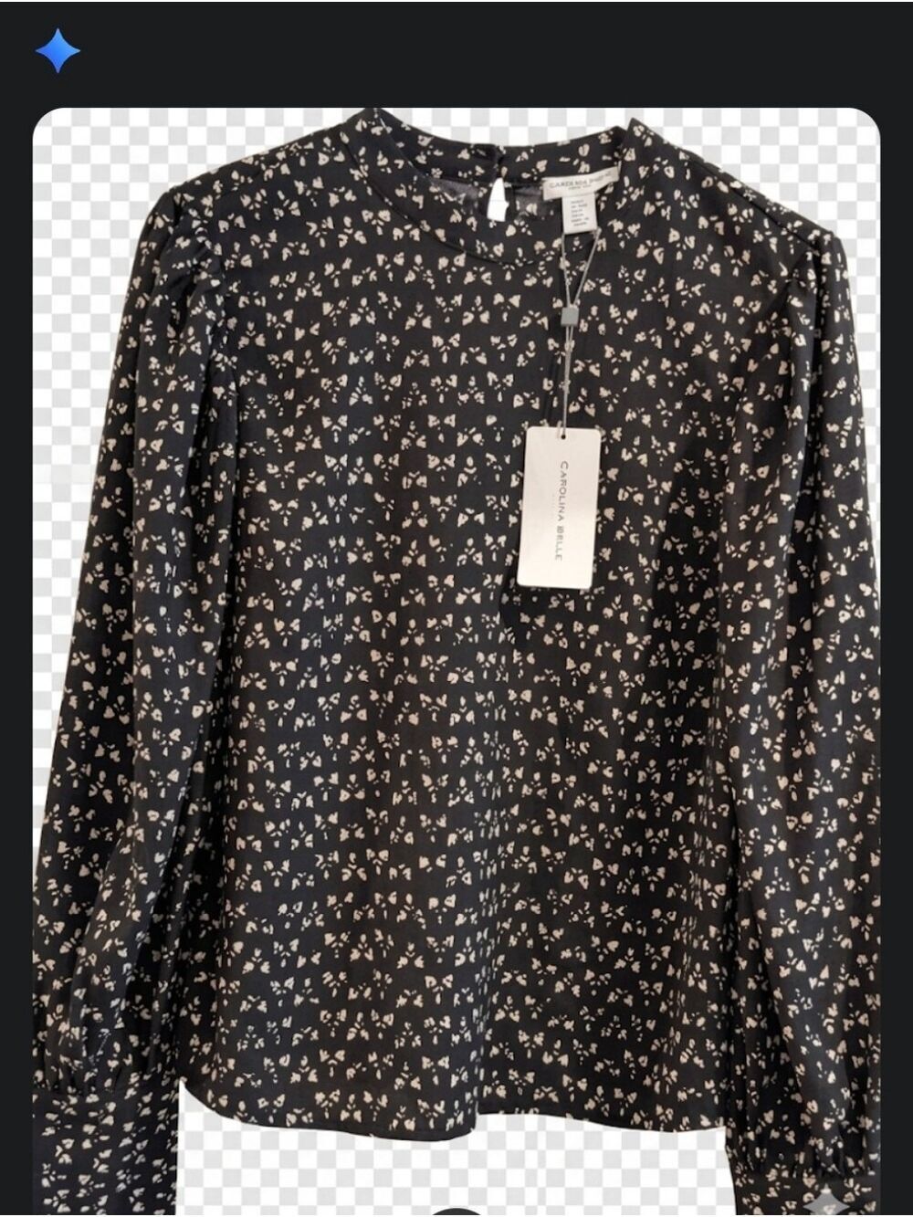 Carolina Belle Montreal Black Shirt/ White Floral Dots, Long Sleeves, Medium.NWT